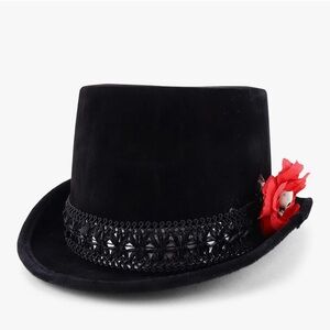 Day of the Dead Black Hat with Red Floral Detail